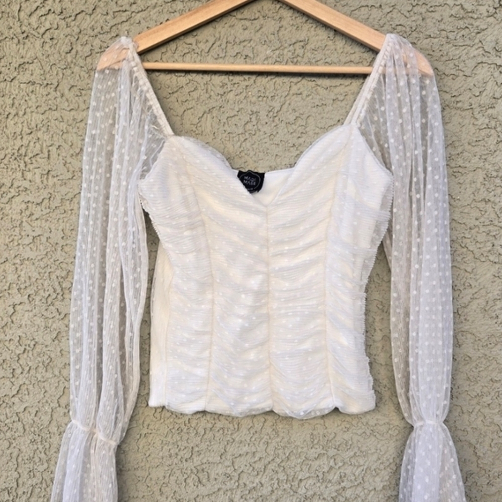 Madi Mase Rouched Sheer Long Sleeve Blouse